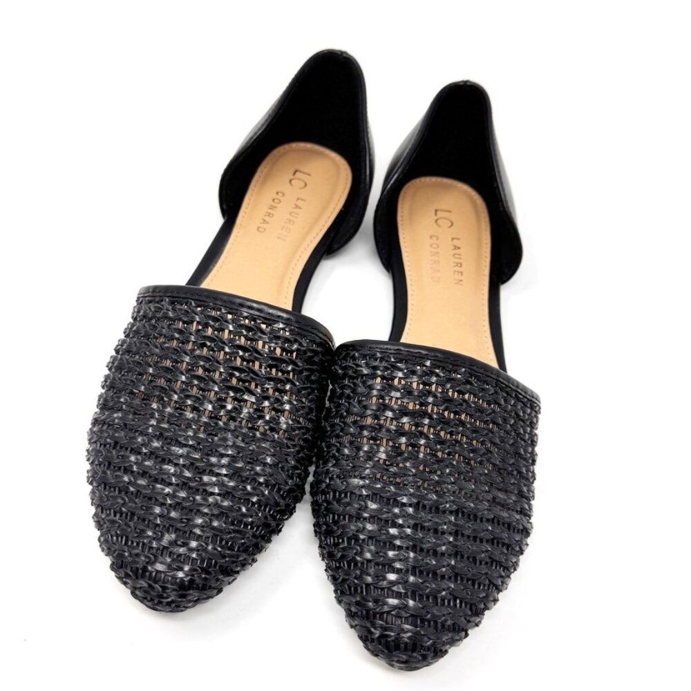 LC Lauren Conrad Black Woven Pointed Toe Flats